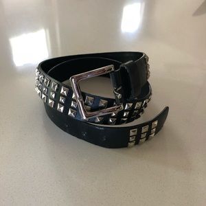 Large Black leather three row studded belt